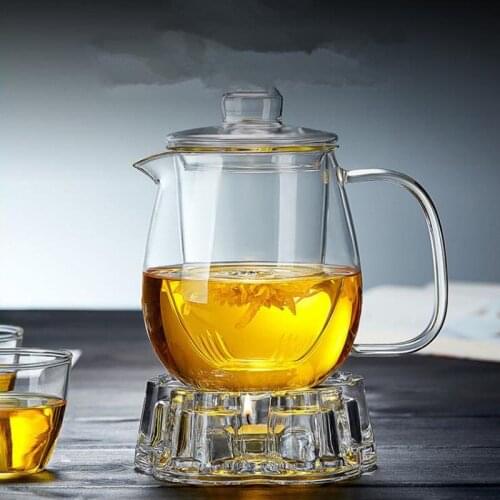 1set/pack 600ml Simple Style Glass Teapot and Keeping Warm Glass Holder Nordic Style Flower Teapot Coffee Pot Elegant Cup
