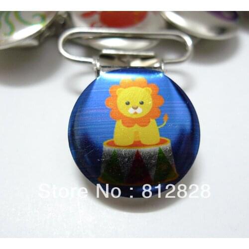 25pcs 1'' 25mm Enamel Painted Circus Lions Circle pacifier Clips