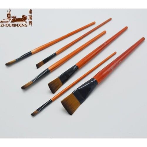 6pcs/Set, Watercolor Gouache Painting Pen Nylon Hair Orange short Wooden Handle Paint Brush Set Drawing Materials Art Supplies