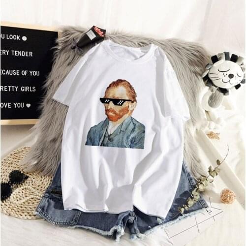 90s Vintage Tshirt Fashion Top Tees Summer Women Tshirt Van Gogh Harajuku Aesthetic T Shirts Women Oil Painting Funny T-shirt