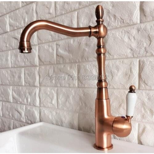 Antique Red Copper Faucet Ceramic Single Handle Bathroom Faucet Cold and Hot Water Mixer Washbasin Faucets Wnf419