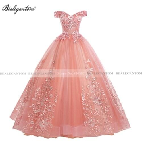 Bealegantom Custom Quinceanera Dresses Off The Shoulder Ball Gown Sweet 16 Dresses Tulle Appliques Party Vestido 15 Anos QD100
