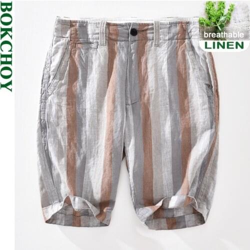 2021 Summer Spring New Men Contrast Striped Linen Pants Lightweight Beach Straight Loose Casual Five-point Shorts GA-802