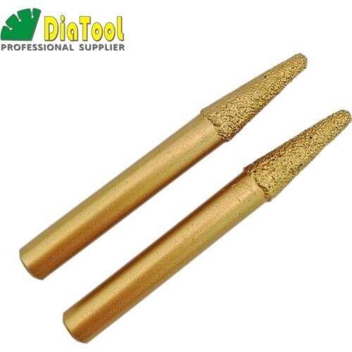 DIATOOL 2PCS Vacuum Brazed Diamond Carving Bits, CNC Engraving Bits For Stone(10-4/30mm) Cone Type, Diamond Burrs