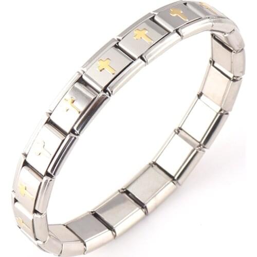 Women Jewelry Golden Cross Luxury Elastic Stretch Energy Magnetic Germanium Italian Charm Bracelet Fashion Stainless Steel ST19
