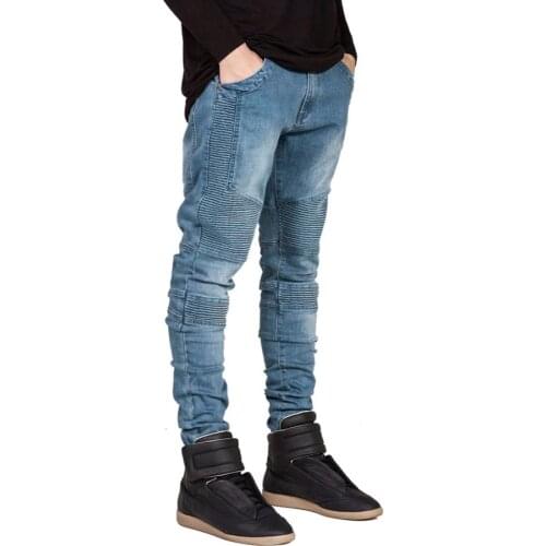 Streetwear Men Skinny Biker Jeans homme Mens fashion Motorcycle Moto Hip hop Denim Pants Joggers Runway Slim Elastic JEANS
