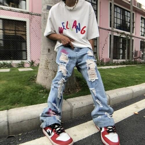 Hiphop fried Street mens handsome beggars' holed jeans lovers' fashion