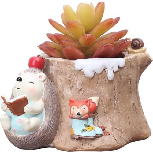 European Style Creative Hedgehog Fleshy Flower Pot Personality Resin Wooden Pile Flower Device Meat Combination Of Cute Animal