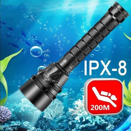 IPX 8 Powerful Diving Flashlight Highest IP68 Waterproof Professional Diving Light Anti Skid Rope 5 Super Bright Lamp Beads