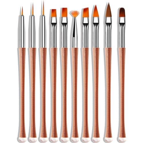 CHNRMJL 10Pcs/Set Threaded Handle Crystal UV Gel Nail Brush Acrylic Liner Carved Gradient Drawing Pen For Nails Manicure Tools