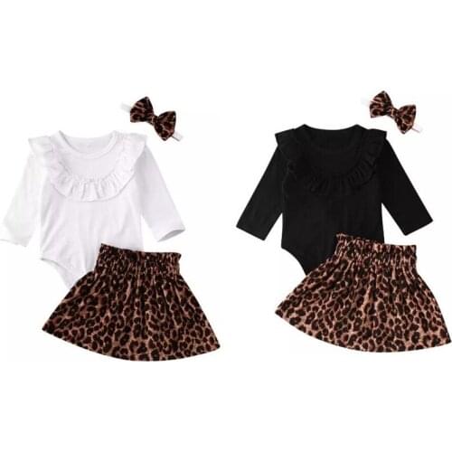 Newborn Baby Girl Clothes Set Long Sleeve Romper Tops+Leopard Printed Skirt+Headband Autumn Spring Baby Girl Cotton Outfits Set
