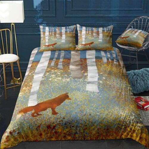 Autumn Fox Quilt Cover Pillowcase 3Piece Comforter Bedding Set With Pillow Case Single Double Duvet Cover Home Decora
