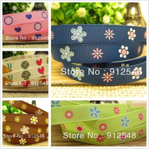 3/8'' (9mm) Flower Printed Grosgrain Ribbon 10 Yards for Gift Wrappping, Bouquet Wrapping, Decoration, Craft ,DSN42