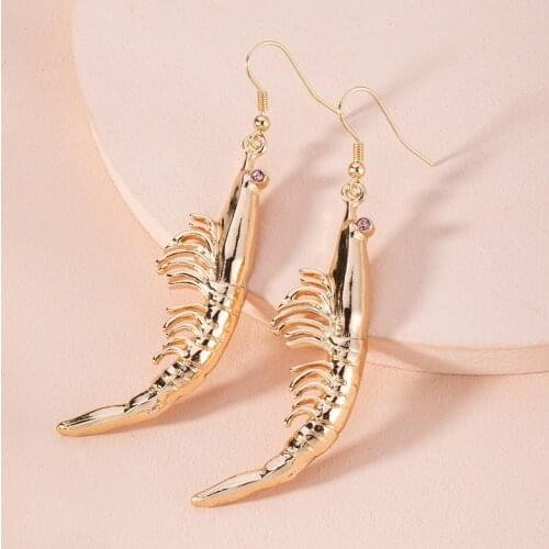 Exaggeration Metal prawn shape long simple big earrings for women metal vintage jewelry