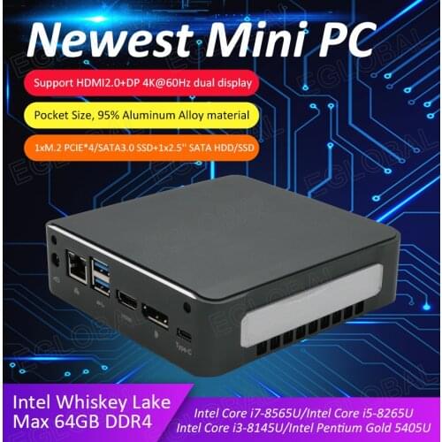 Eglobal New arrival 8th Gen Gaming Computer Intel Core i7 8565U/i5 8265U Win10 Pro Mini PC DDR4 Max 64G HDMI 2.0 4K
