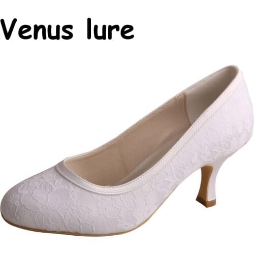 Wholesale and Retail Lace Bridal Shoes for Women Ivory Closed Toe Pumps