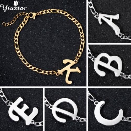 A-Z English Letters Initial Jewelry 26 Letters Bracelets for Women Men Old English Charm Bangles Gold Chain Stainless Steel Gift