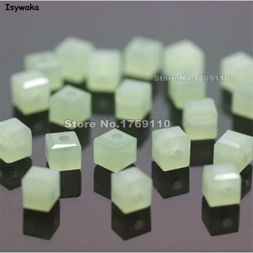 Isywaka 100pcs Cube 4mm Solid Green Color Square Austria Crystal Beads Glass Beads Loose Spacer Bead DIY Jewelry Making