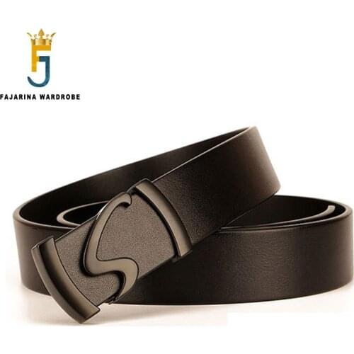 FAJARINA Top Grade Quality Cow Genuine Leather Belt Men Unique Design S Letter Smooth Buckle Belts Jeans Accessories N17FJ868