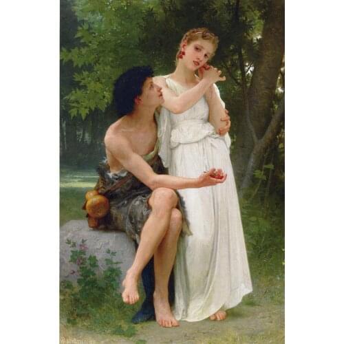 Handmade Oil painting reproduction Le Premiers Bijoux aka Her First Jewels by William Bouguereau