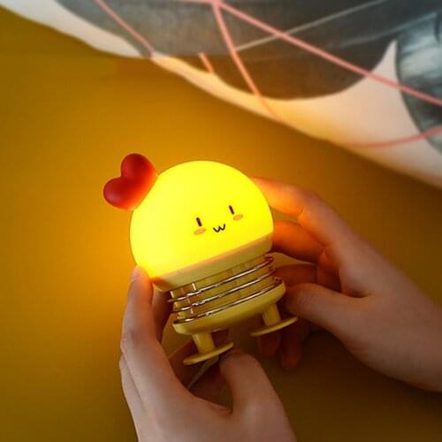 Touch Colorful Creative Press Spring Silicone Led Night Light Charging Pat Plug Child Sleeping Feeding Bedside Bedroom Table