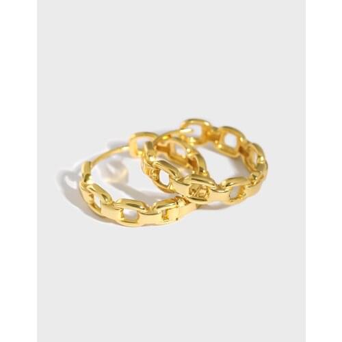 SHANICE 100% 925 Sterling Silver Hollow Chain Hoop Earrings Simple Design Circle Statement Earrings Jewelry Geometric Fashion