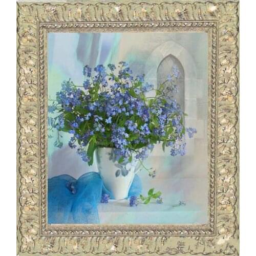 Blue flowers vase Oil Painting Embroidery Needlework Crafts 14CT Unprinted Cross Stitch Kits Art DIY Quality Handmade Decor