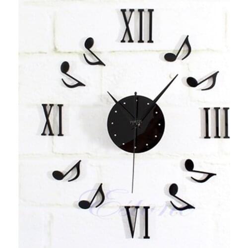 Modern DIY Music Note Mirror Surface Wall Clock Sticker Home Office Decor BlackRamadan Festival Gifts