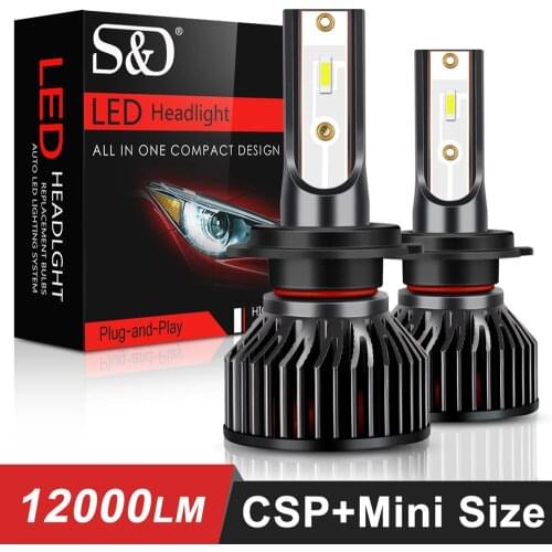 2Pcs Mini H4 H7 LED Car Headlight Bulbs Super Bright 12000Lm CSP Chip H1 H11 LED Light H3 H8 HB3 HB4 9005 9006 6500K Auto Lamp