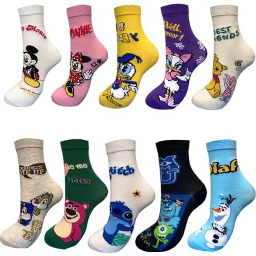 Disney korean style Funny Women socks Cartoon Animal Mickey Donald women socks cute Harajuku Cassual Cotton Girl sock Size 35-42