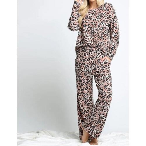 Women Pajamas Skin-friendly Summer fashion Loose Leopard Print Women Base Layer Thermal Underwear for Bedroom Womens Sleep