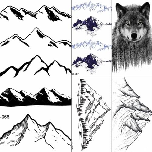 FANRUI Women Body Arm Art Tattoos Temporary Black Hill Hands Fake Tattoo Stickers Valley Men Ankle Water Transfer Tatoos Paste