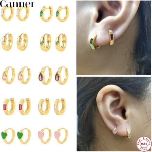 100% Real S925 Sterling Silver Heart Enamel Hoop Earring Shiny Zircon Pendientes Spring Summer Jewelry For Women Wedding Gifts