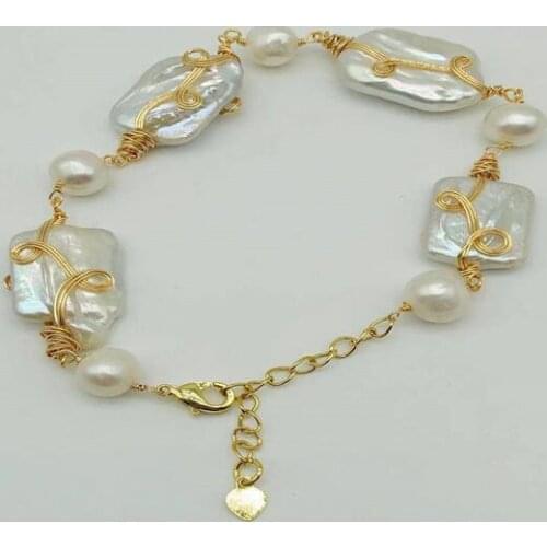 Original Hand woven 14k Gold injection clasp jewelry big Baroque 100% Natural freshwater Pearl bracelet for women