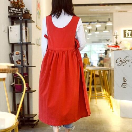 Women Cotton Linen Cross pinafore coverall Apron Housework Baking Wrap Florist Dress Garden Kichen Apron