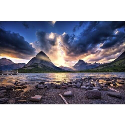 1 Panel Free Shippting HD Blue sky Lake high Mountain Home Wall Decor Canvas Painting Wall Art Pictures Framed