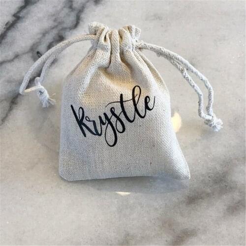 10pcs/lot Personalized Drawstring Pouch Favour Bags 9x12cm Custom Name Wedding Birthday Linen Gift Bags Named Party Decorations