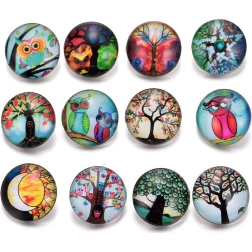 12pcs/lot Wisdom Life Tree Pattern Charms 18mm Glass Snap Button For DIY Bracelet Snaps Jewelry KZ0234