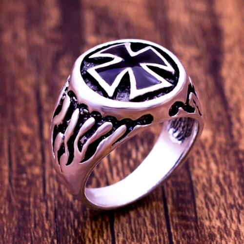 2018 Steel Titanium Red Armor Shield Knight Templar Crusade Cross Ring Medieval Signet Retro Vintage Size 8 9 10 11