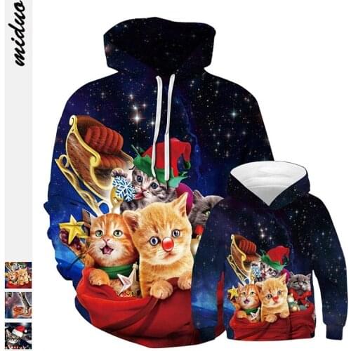 2020 Spring Winter Family Christmas Sweaters Mom Father Daughter Son Cat Reindeer Print Sweatshirts Mommy and Me Family Clothes