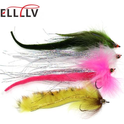 3PCS Saltwater Fishing Bunny Tail Streamer Pike Musky Steelhead Fly Bass Sea Trout Fishing Lure flies for fishing 2/0