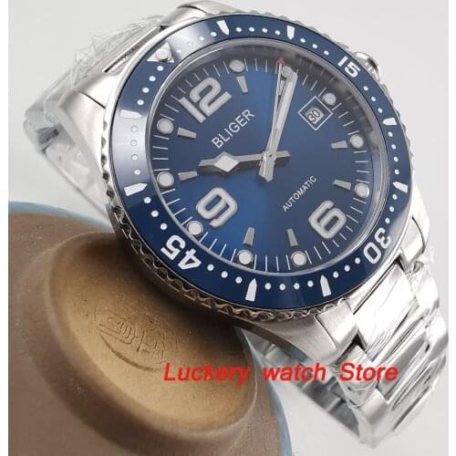 40mm bliger blue dial Luminous saphire glass;blue Ceramic Bezel Automatic movement mens watch-BA82