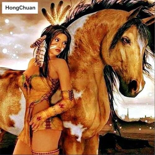 5D DIY square/round diamond painting "tribal horse girl" mosaic cross stitch handicraft home decoration mural gift fast delivery