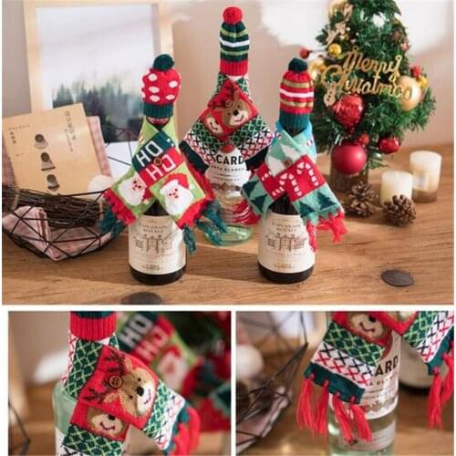 60pcs Christmas Wine Bottle Cover Clothes Xmas Santa Reindeer Table Bottle Decoration for Party