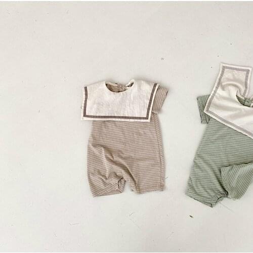 7940 Newborn Baby Clothes Navy Collar Striped Bodysuit Summer New 2021 Baby Boy Bodysuit Cotton Toddler Girl One Piece Clothes