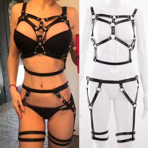 BDSM Bondage Rope Leather Harness Toys For Women Garter Belt Adult Game Outfit Bra And Leg Suspenders Straps Sex Accessories Set