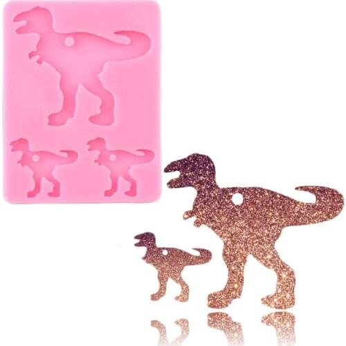 Shiny Glossy Dinosaur Family Silicone Mold Epoxy Resin Jewelry Making Keychain Molds DIY Craft Handmade Polymer Clay Mould