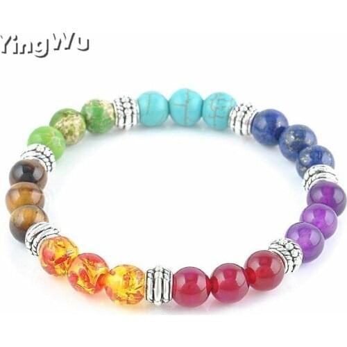 Yingwu 7 Chakra Bracelets Natural Stone Black Lava Beads Bracelet Women Men Balance Yoga Jewelry pulseira feminina Buddha Prayer