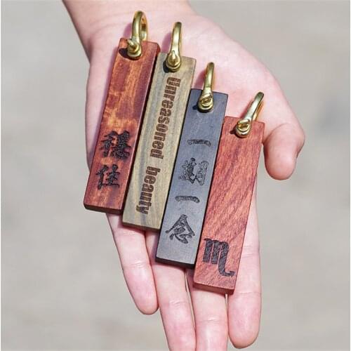 Anti-lost Keychain Sandalwood Car Key Holders Bags Ornaments pendants Personalized Customized Words Gift for Men Women Key Chain