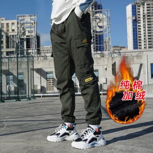 Winter Plus Velvet Mens Pants Overalls Sweatpants Men Thick Baggy Pants Casual Men Cargo Motorcyle Clothing Hip Hop Trousers